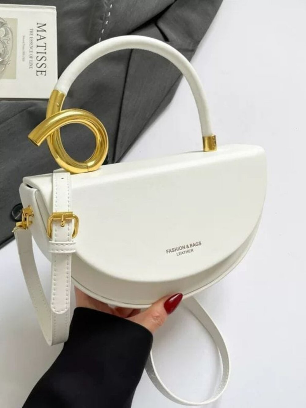 FASHION & BAGS Half Moon Top Handle Bag Gold Hardware Multiple Colors Women